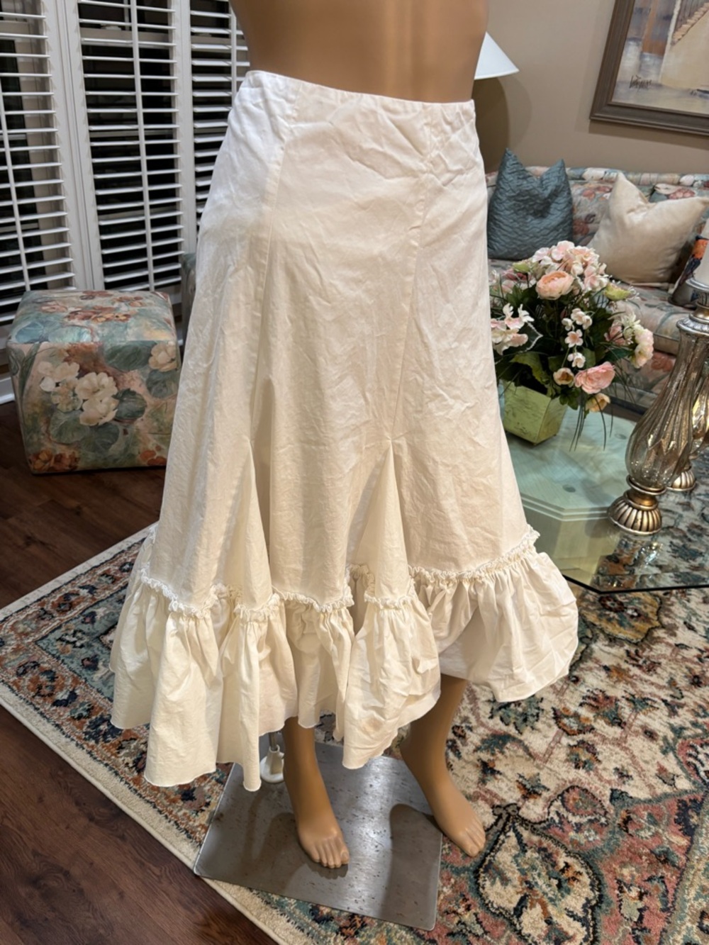 Women’s White Ruffle-Hem Midi Skirt - Feminine A-Line